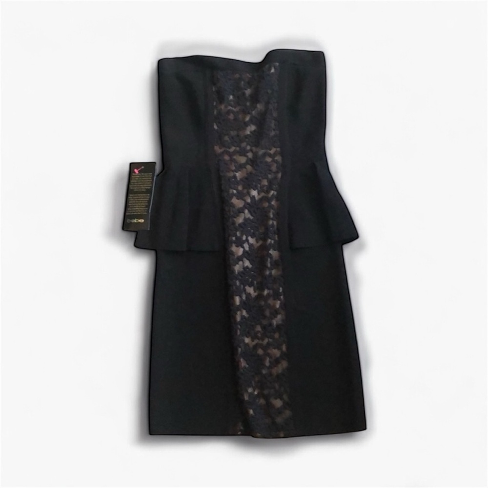 🔥bebe lace front strapless peplum dress